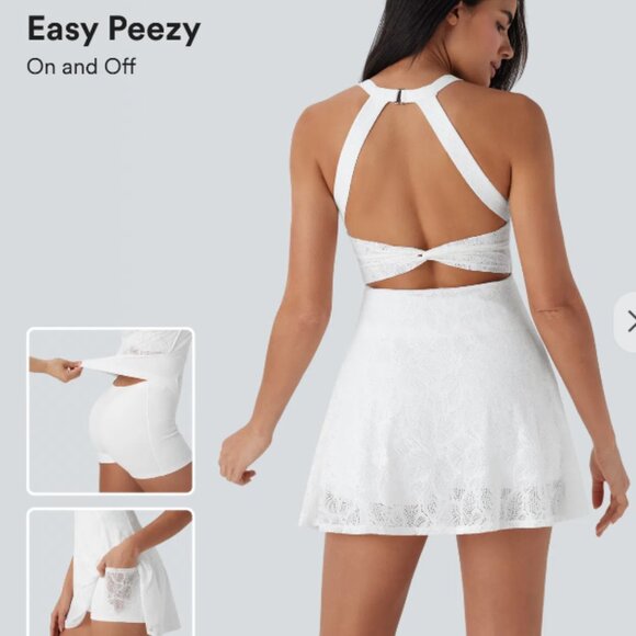NWT Halara Lace Backless Twisted Active Dress – L in White - Picture 1 of 6